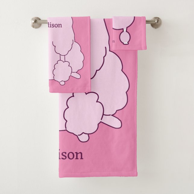 Individuelle Name Pink Poodles Badhandtuch Set (Insitu)