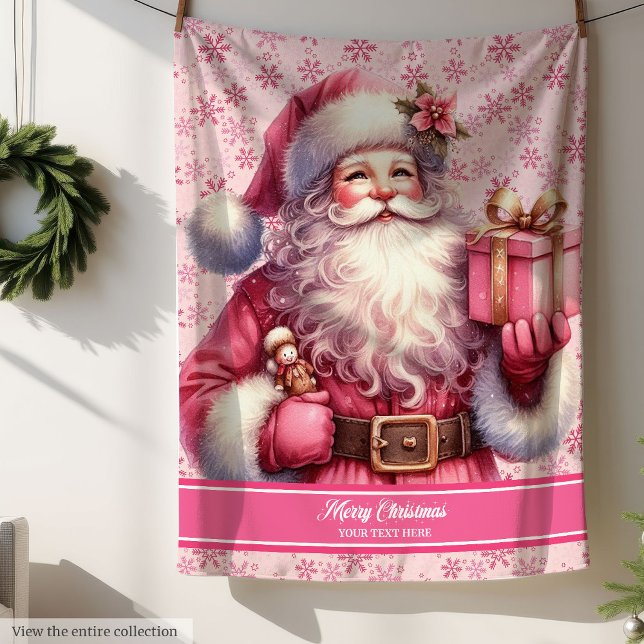 Individuelle Name Pink Santa Blanket für Girls Ges Sherpadecke (Custom Name Pink Santa Blanket for Girls Gift)