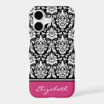 Individuelle Name Pink Schwarz-weiß Damask