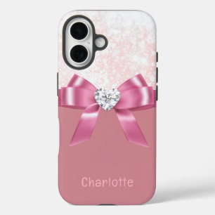 Individuelle Name Pink Snowflake Ribbon iPhone 16 Hülle