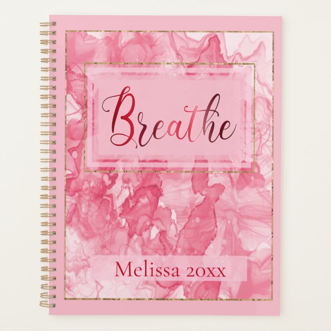 Individuelle Name Pink Swirl & Gold Trim Planner Planer (Vorderseite)