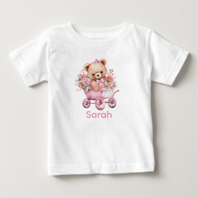 Individuelle Name Pink Teddy Bear Baby Shirt (Vorderseite)