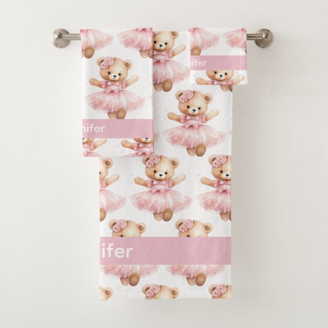 Individuelle Name Pink Teddy Bear Girl's Bath Hand Badhandtuch Set (Insitu)