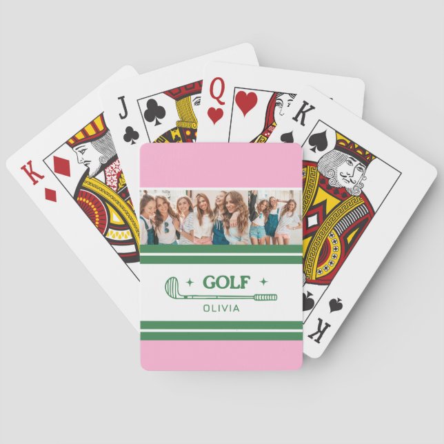Individuelle Name Pink und Green Golf Liebhaber Fo Spielkarten (Rückseite)