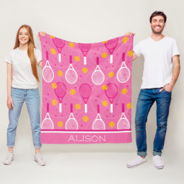 Individuelle Name Pink und Weiß Tennisschläger Fleecedecke