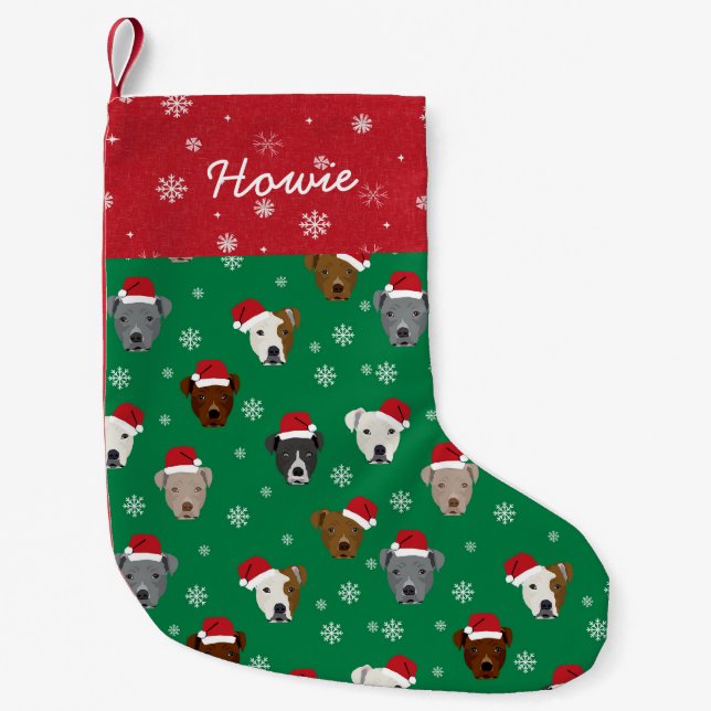 Individuelle Name Pitbull Santa Paws Kleiner Weihnachtsstrumpf (Vorderseite)