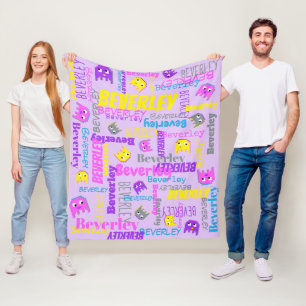 Individuelle Name Pixel Gaming Rosa lila gelbe Mä Fleecedecke