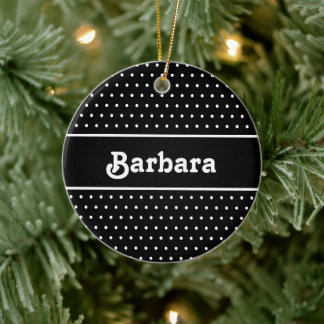 Individuelle Name Polka Dot Black und White Keramik Ornament