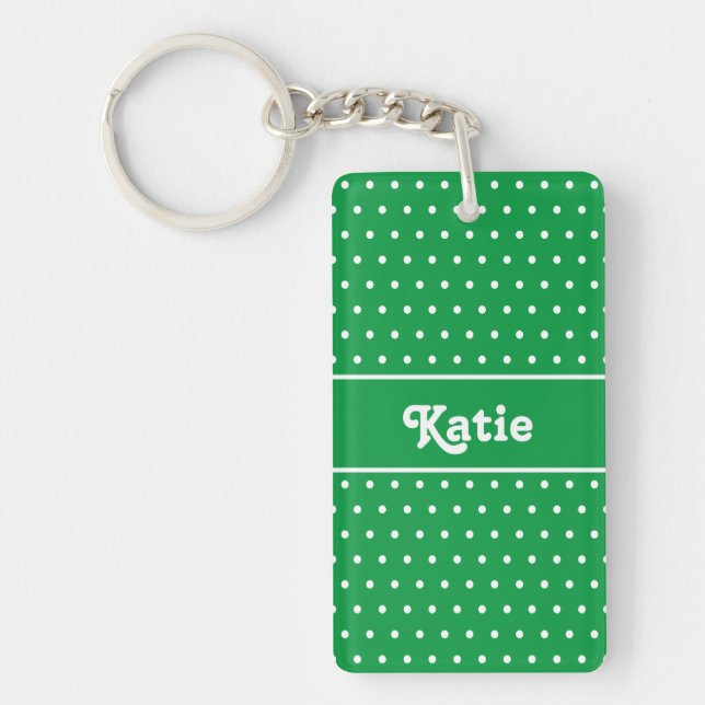 Individuelle Name Polka Dot Green und White Schlüsselanhänger (Vorderseite)