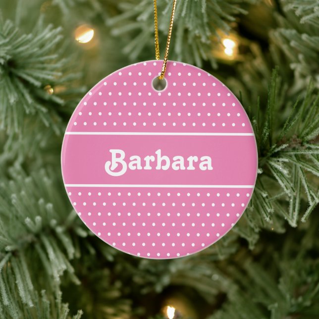 Individuelle Name Polka Dot Pink und Weiß Keramik Ornament (Baum)