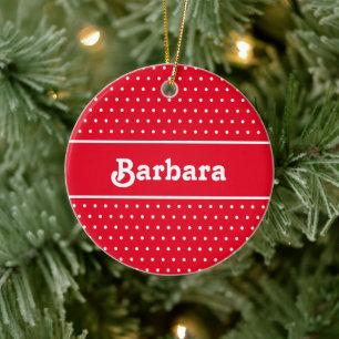 Individuelle Name Polka Dot Red und White Keramik Ornament