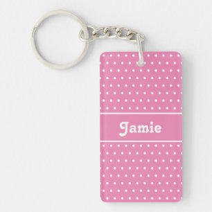 Individuelle Name Polka Dot Rosa und Weiß Schlüsse Schlüsselanhänger