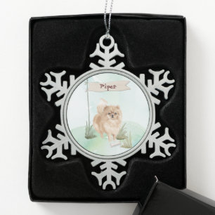 Individuelle Name Pommeranian Haustier Hund Schneeflocken Zinn-Ornament