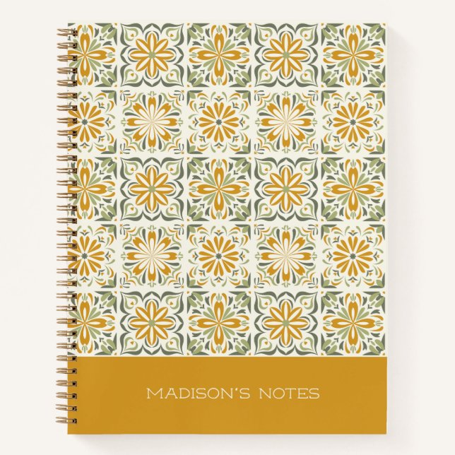 Individuelle Name Portugese Tiles Pattern Notizbuch (Vorderseite)