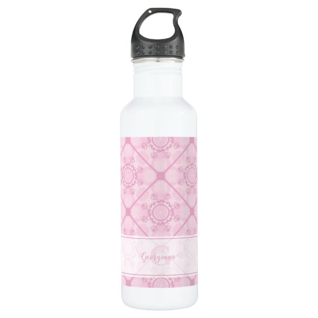 Individuelle Name Preppy in Pink Mandala Diamond g Edelstahlflasche (Vorderseite)