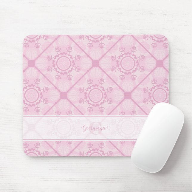 Individuelle Name Preppy in Pink Mandala Diamond g Mousepad (Mit Mouse)