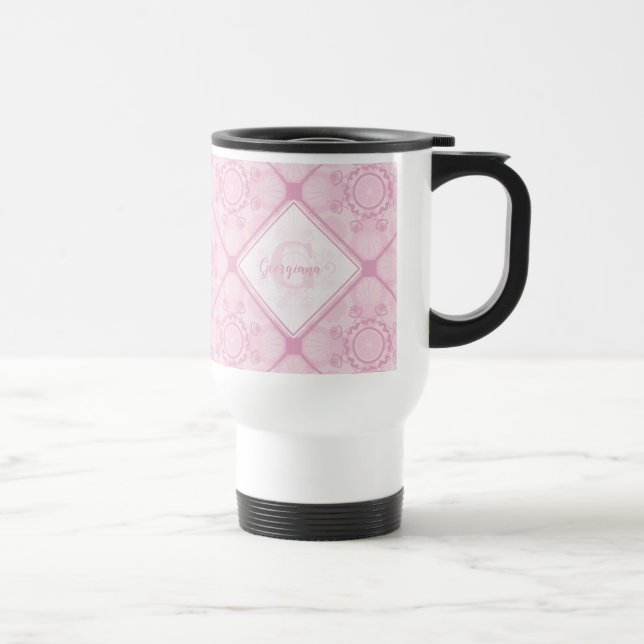 Individuelle Name Preppy in Pink Mandala Diamond g Reisebecher (Rechts)