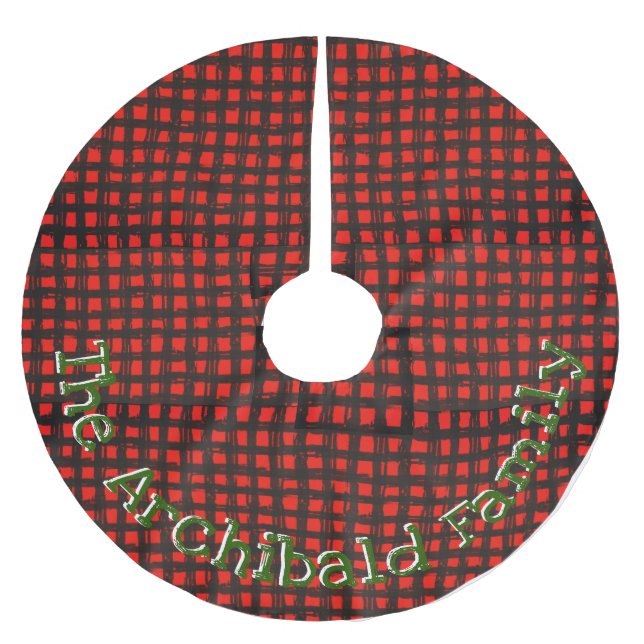 Individuelle Name Primitive Red&Blk Buffalo Karo K Polyester Weihnachtsbaumdecke (Vorderseite)