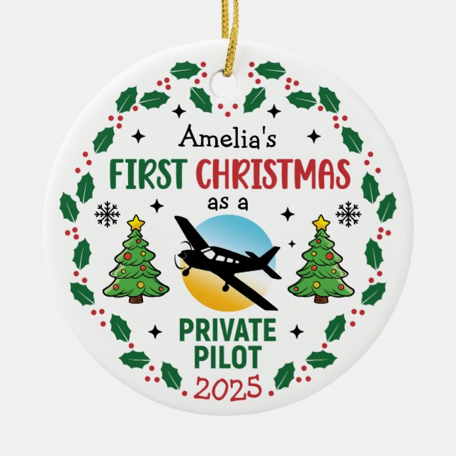 Individuelle Name Private Pilot Personalisiert Wei Keramik Ornament (Vorne)