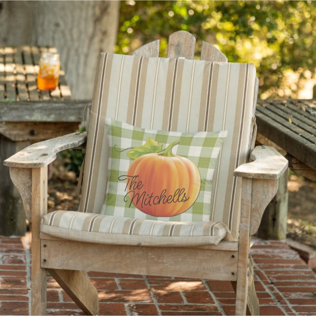 Individuelle Name Pumpkin Autumn Green Gingham Pat Kissen (Stuhl)
