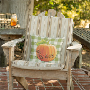Individuelle Name Pumpkin Fall Green Gingham Patte Kissen