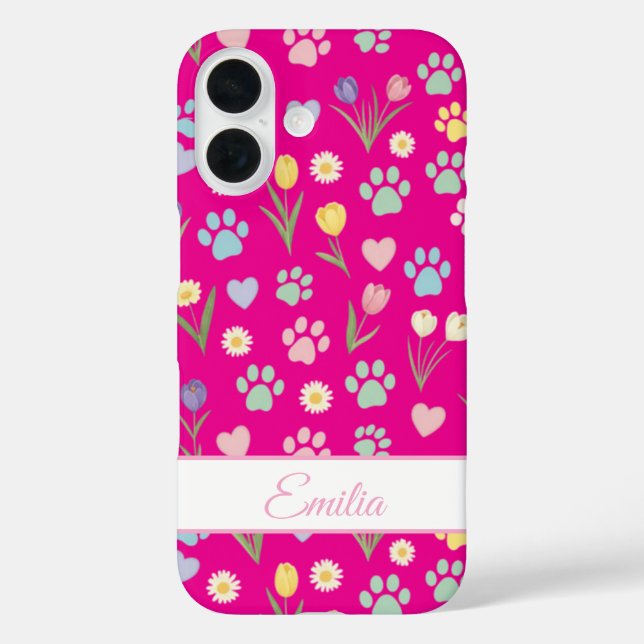 Individuelle Name PW Print & Hearts Handy-Fall iPhone 16 Hülle (Rückseite)