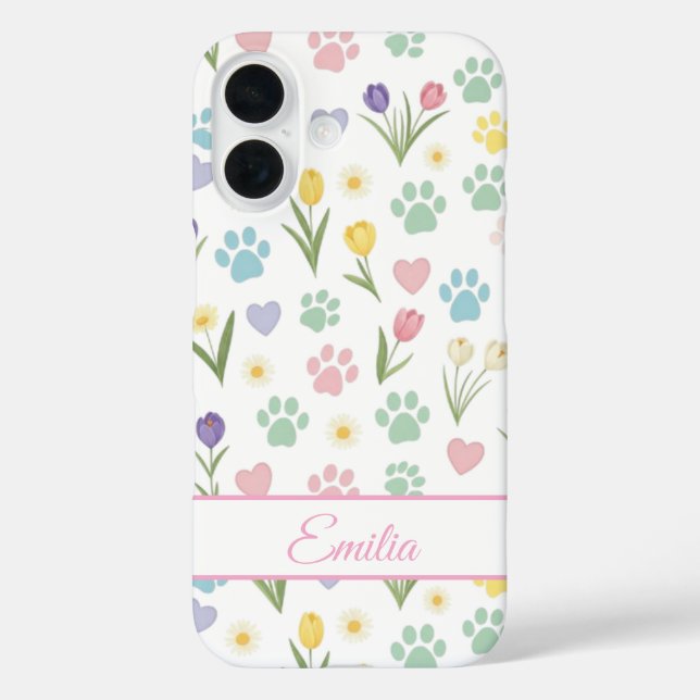 Individuelle Name PW Print & Hearts Handy-Fall iPhone 16 Hülle (Rückseite)