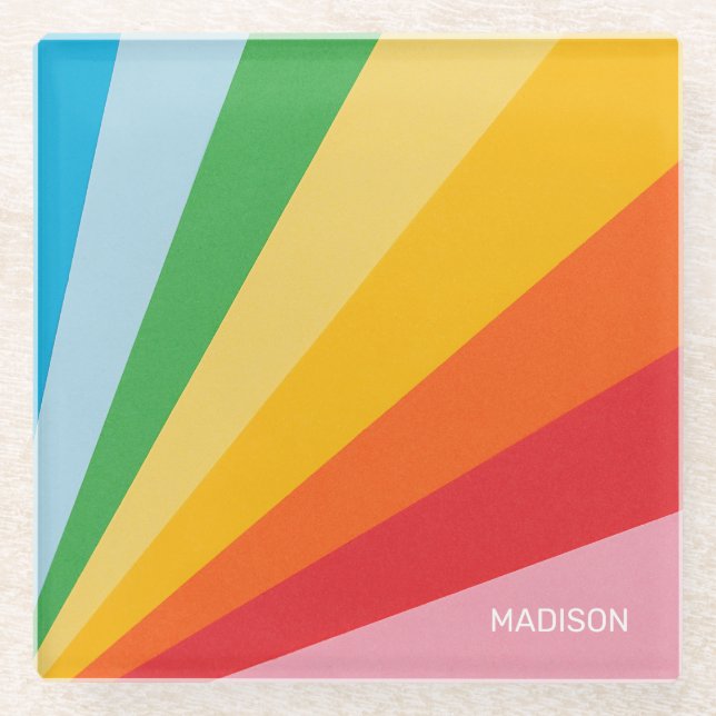 Individuelle Name-Rainbow-Farben Glasuntersetzer (Vorderseite)