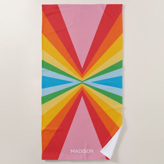 Individuelle Name-Rainbow-Farben Strandtuch (Vorderseite)