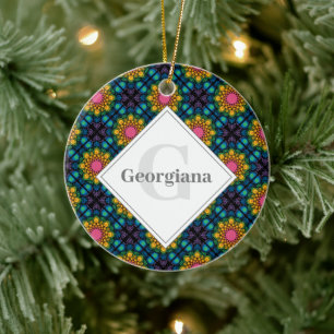 Individuelle Name Rainbow Floral Fountain Diamond  Keramik Ornament