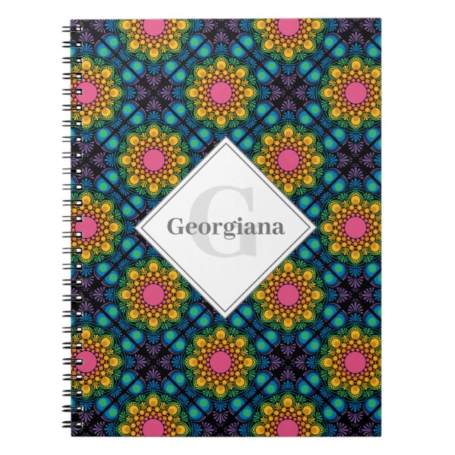 Individuelle Name Rainbow Floral Fountain Diamond  Notizblock (Vorderseite)