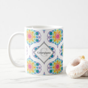 Individuelle Name Rainbow Floral Mandala Retro Oge Kaffeetasse