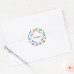 Individuelle Name Rainbow Floral Mandala Retro Oge Runder Aufkleber