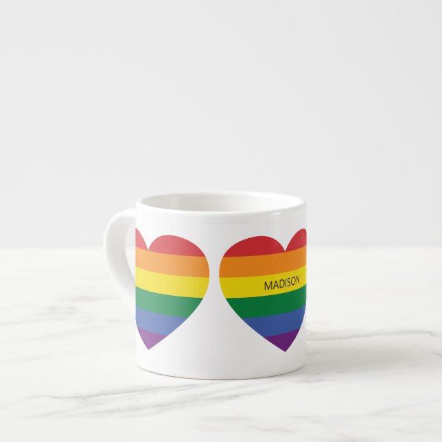 Individuelle Name Rainbow Heart Espressotasse (Vorderseite Links)