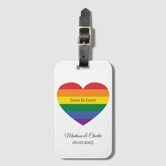 Individuelle Name Rainbow Heart Gepäckanhänger (Vorderseite Vertikal)
