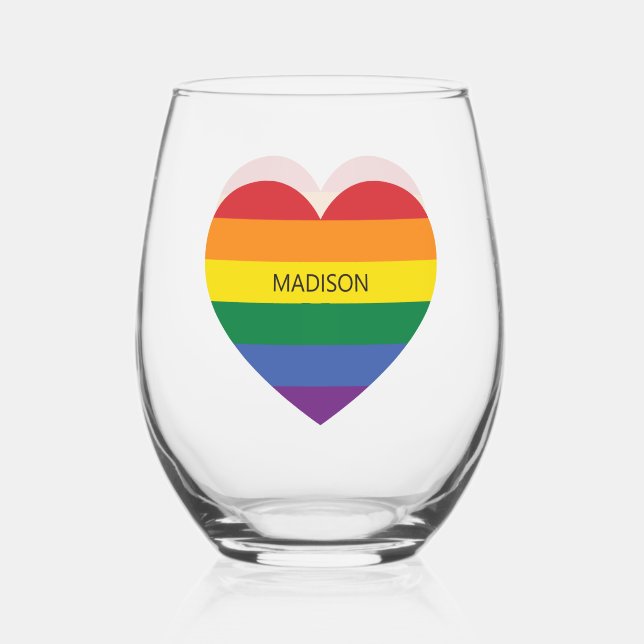 Individuelle Name Rainbow Heart Weinglas Ohne Stiel (Vorderseite)