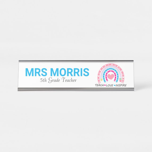 Individuelle Name Rainbow Teach Liebe Inspiriert Schreibtischnamensplakette (Vorderseite )