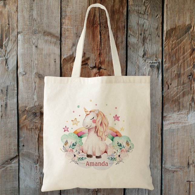 Individuelle Name Rainbow Unicorn Tragetasche (Custom Name Rainbow Unicorn Tote Bag)