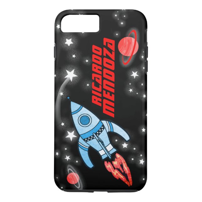 Individuelle Name-Raketenraum Schwarz, blaues Gehä Case-Mate iPhone Hülle (Rückseite)