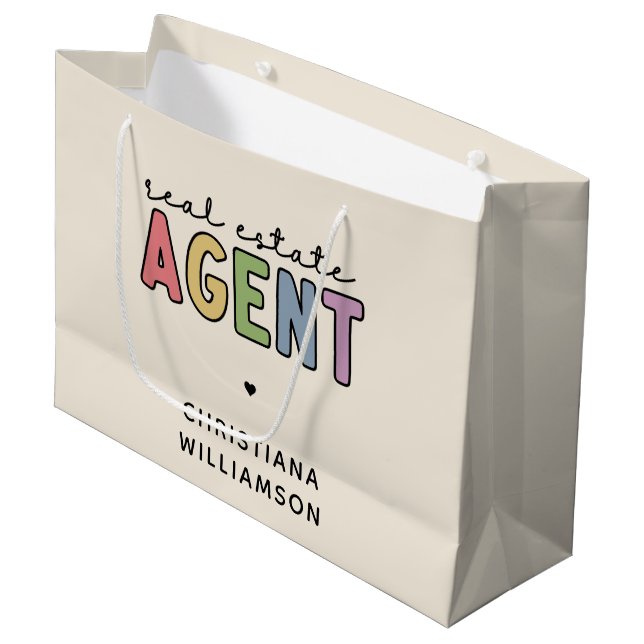 Individuelle Name Real Anwesen Agent | Geschenke v Große Geschenktüte (Vorderseite Schrägansicht)