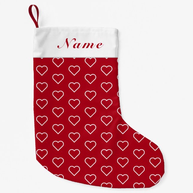 Individuelle Name Red Christmas Strumpf mit Herz Kleiner Weihnachtsstrumpf (Vorderseite)