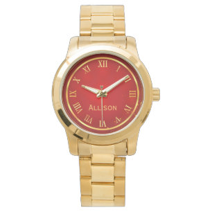 Individuelle Name Red Gold Class Elegante Rom Armbanduhr
