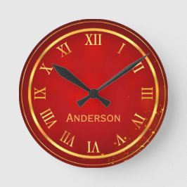 individuelle Name Red Gold Class Elegante Rom Runde Wanduhr