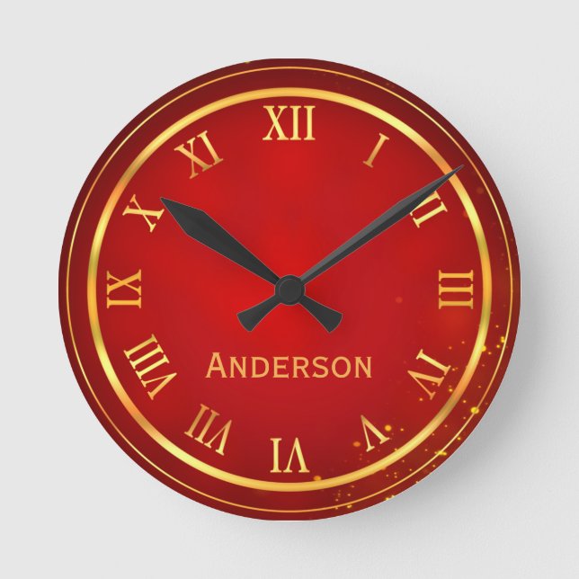 individuelle Name Red Gold Class Elegante Rom Runde Wanduhr (Vorderseite)