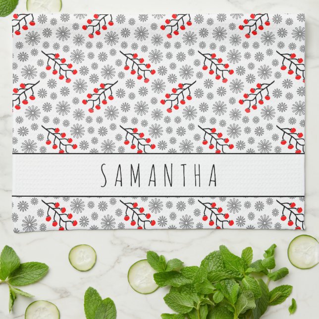 Individuelle Name Red Grau Skandinavien Blumenmust Handtuch (Gefaltet)