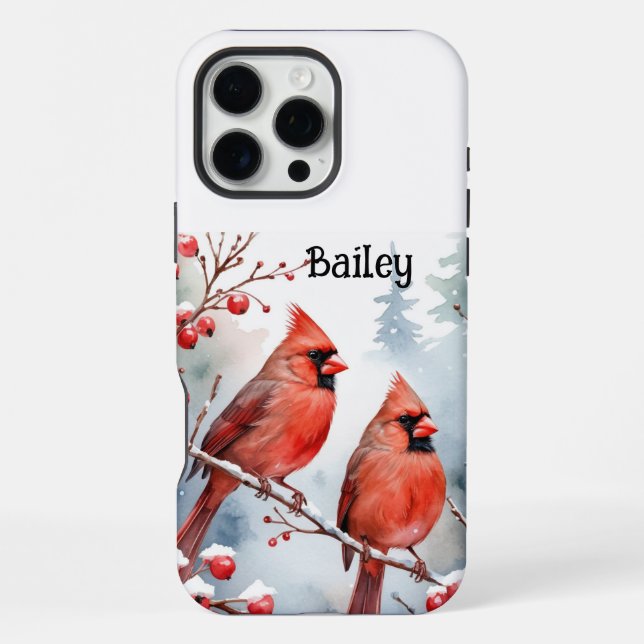 Individuelle Name Red Kardinal Bird Winter Snow Be iPhone 16 Pro Max Hülle (Rückseite)