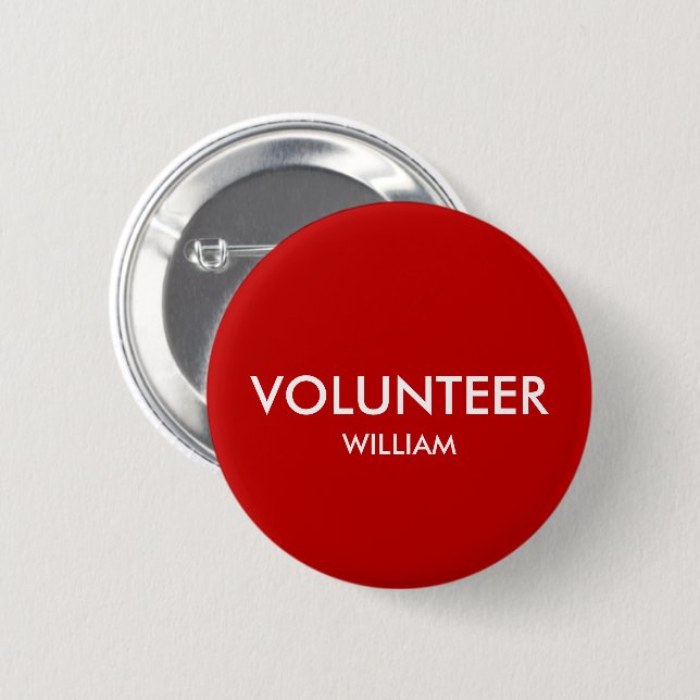 Individuelle Name Red Volunteer Button (Vorne & Hinten)