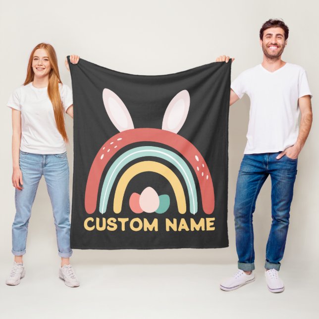 Individuelle Name Regenbogen Ei Bunny Ohr Niedlich Fleecedecke (Beispiel)