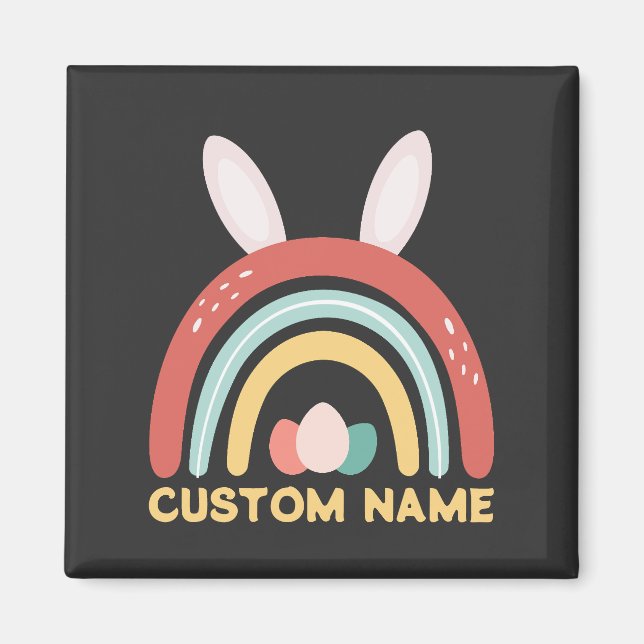 Individuelle Name Regenbogen Ei Bunny Ohr Niedlich Magnet (Vorne)