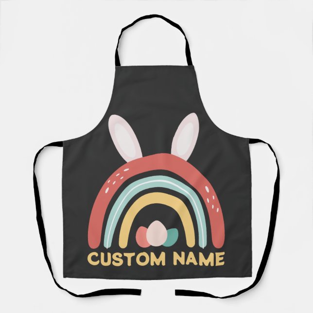 Individuelle Name Regenbogen Ei Bunny Ohr Niedlich Schürze (Vorderseite)